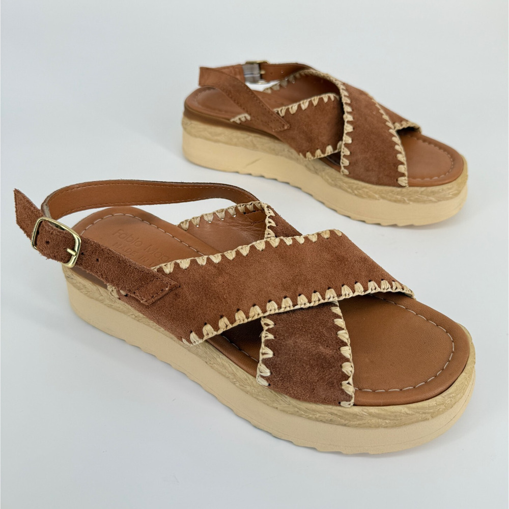 Fabio Maggenti Women Platform Sandal Leather Stitch Espadrille Italy Resort Sz 6